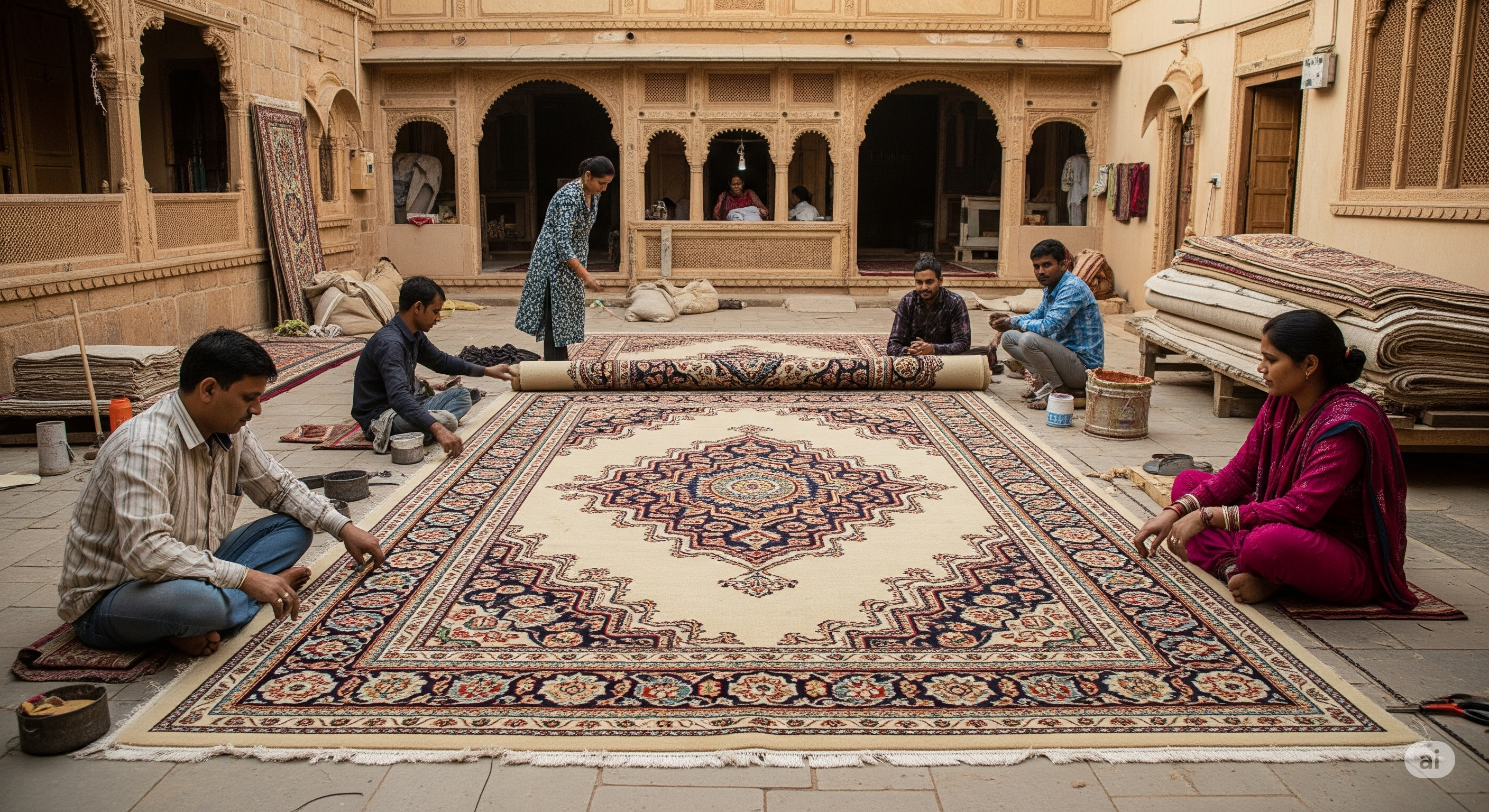 Indian artisans weaving and crafting, symbolizing quality exports